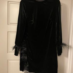 High neck black feather dress